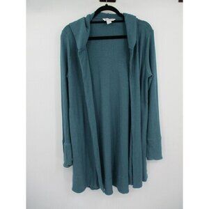 Athleta Womens Sweater Small Green Blue Hooded Open Front Pockets Casual Stretch